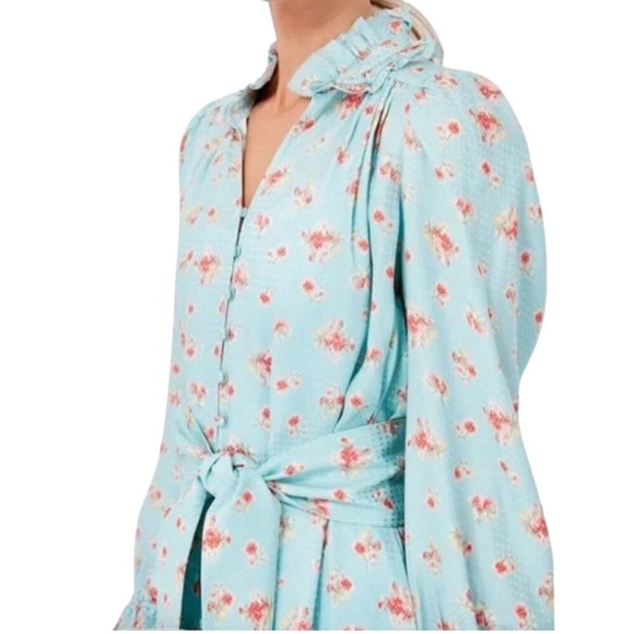 Hunter Bell - Blue Ikat Flower Blakely Dress 100% Silk Sz M - Picture 3 of 10